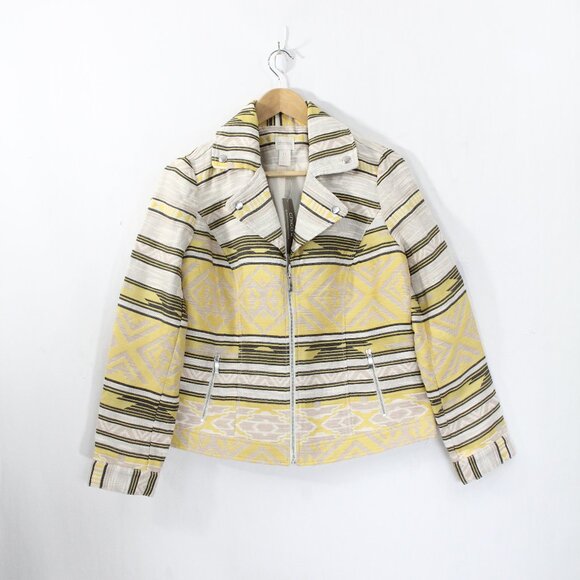 Women Moto Jacket New sz 0 Small Chico's Aztec Print Coat Zipper Jacquard - Picture 5 of 12